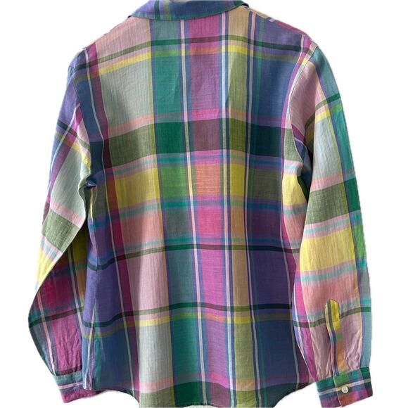 Women's Linen Button Up Shirt Sz. 12 / Large Preppy Classic Country Ranch - Picture 4 of 9